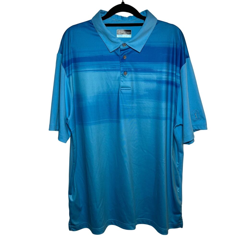 PGA Tour Mens Golf Polo Short Sleeve Shirt Blue Striped Size XL Embroidered Logo